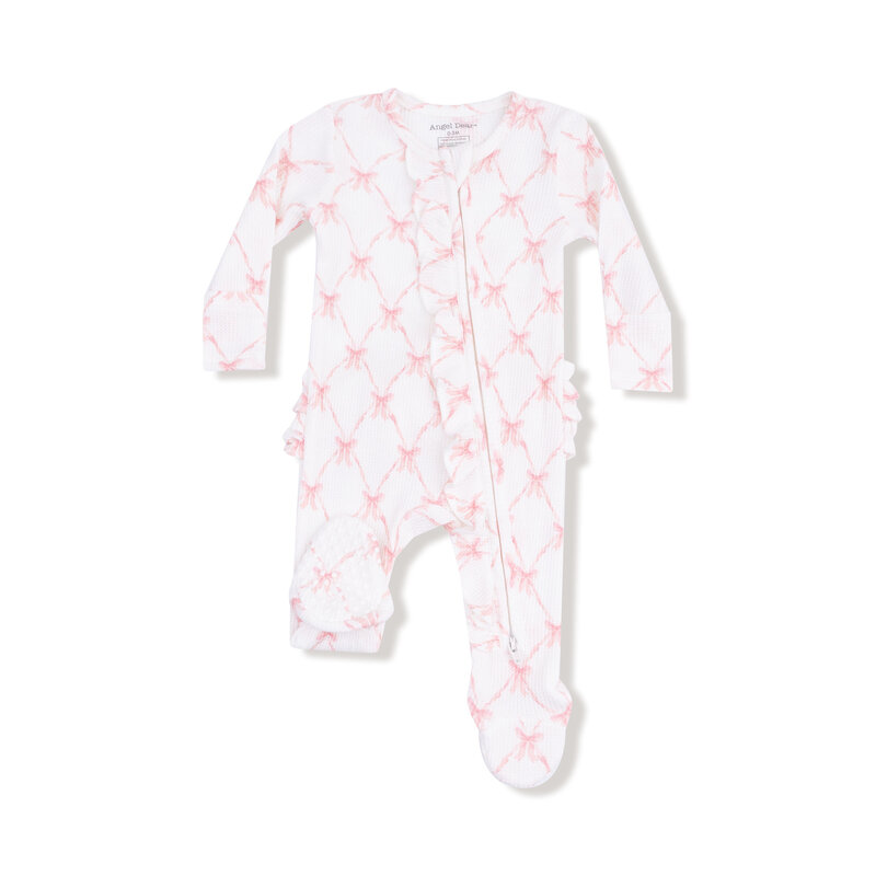 Angel Dear Angel Dear Ribbon Bow Trellis 2 Way Ruffle Zipper Footie