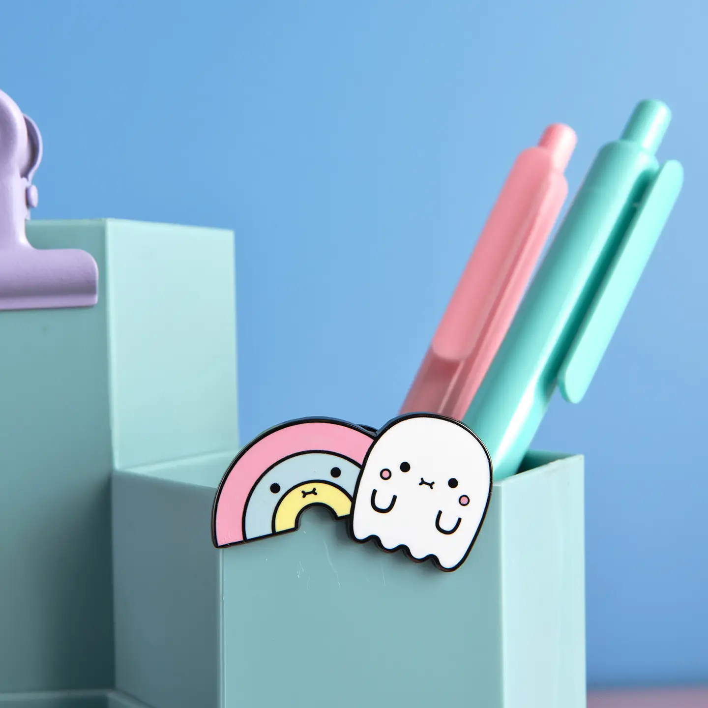 Noodoll Noodoll Enamel Pin - Ricerainbow and Boo Rainbow and Ghost