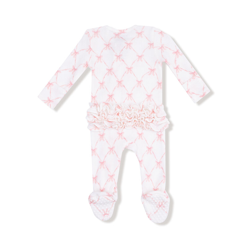 Angel Dear Angel Dear Ribbon Bow Trellis 2 Way Ruffle Zipper Footie
