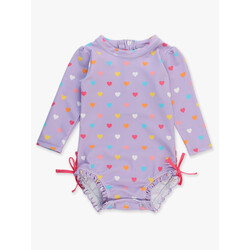 RuffleButts Rufflebutts Colorful Hearts Long Sleeve One Piece Rashguard