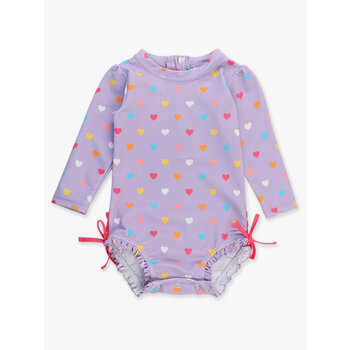 RuffleButts Rufflebutts Colorful Hearts Long Sleeve One Piece Rashguard
