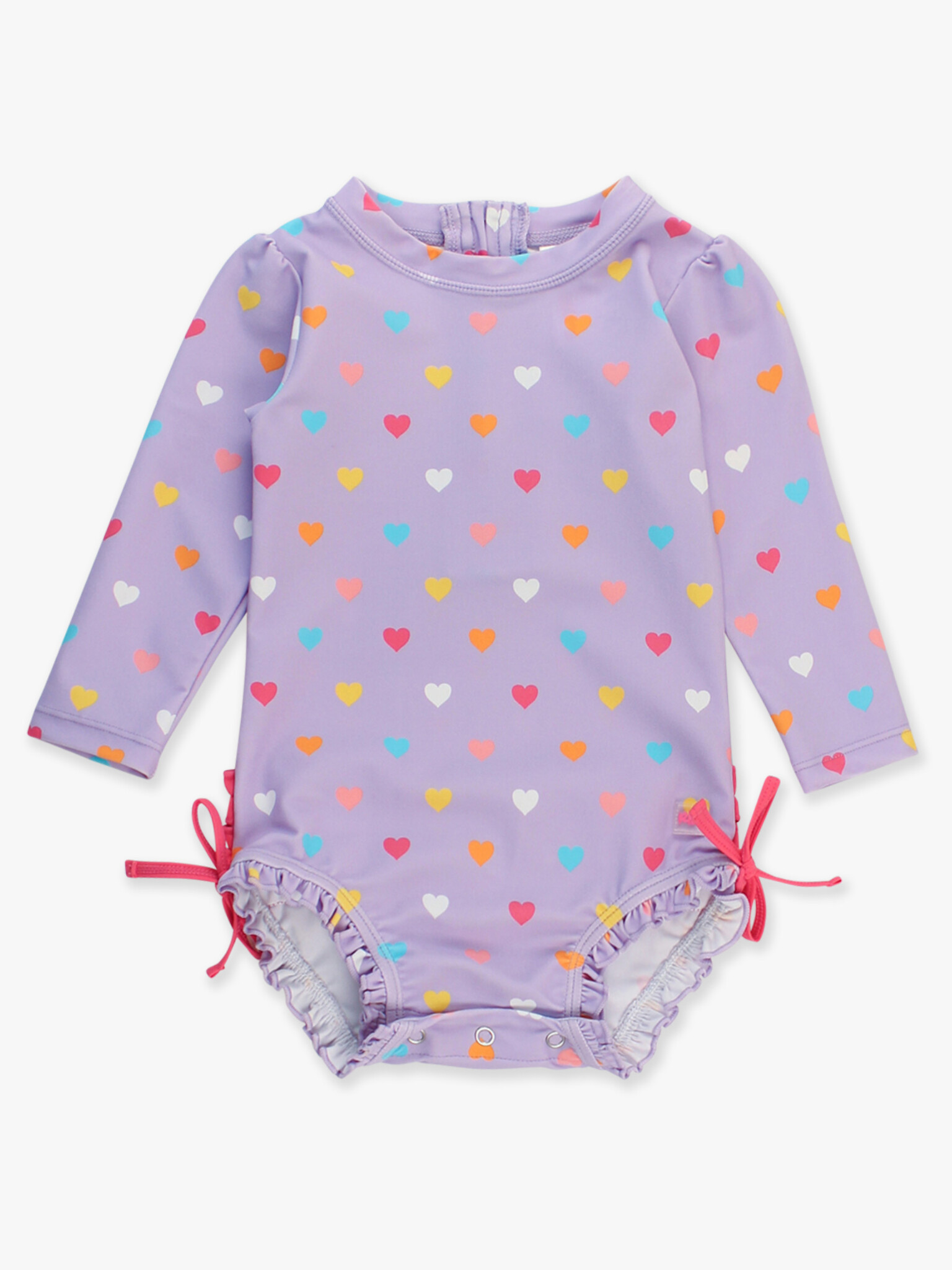 RuffleButts Rufflebutts Colorful Hearts Long Sleeve One Piece Rashguard