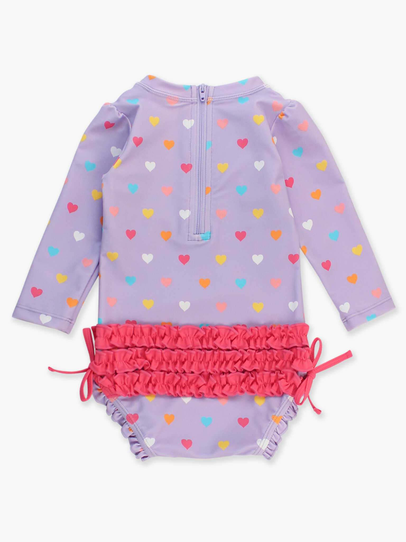 RuffleButts Rufflebutts Colorful Hearts Long Sleeve One Piece Rashguard