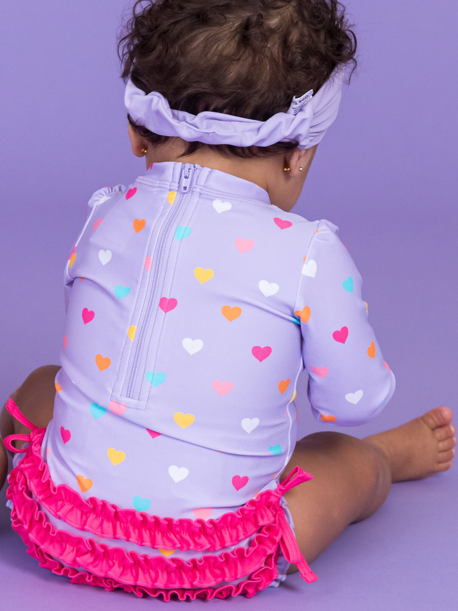 RuffleButts Rufflebutts Colorful Hearts Long Sleeve One Piece Rashguard