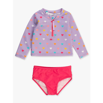 RuffleButts Rufflebutts Colorful Hearts Long Sleeve 2-piece Rashguard