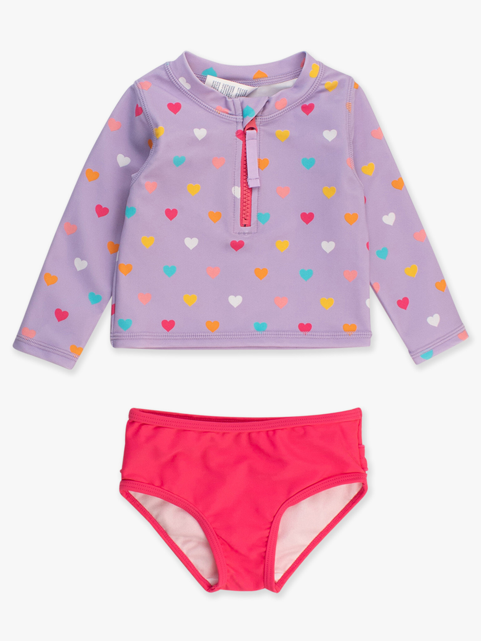 RuffleButts Rufflebutts Colorful Hearts Long Sleeve 2-piece Rashguard