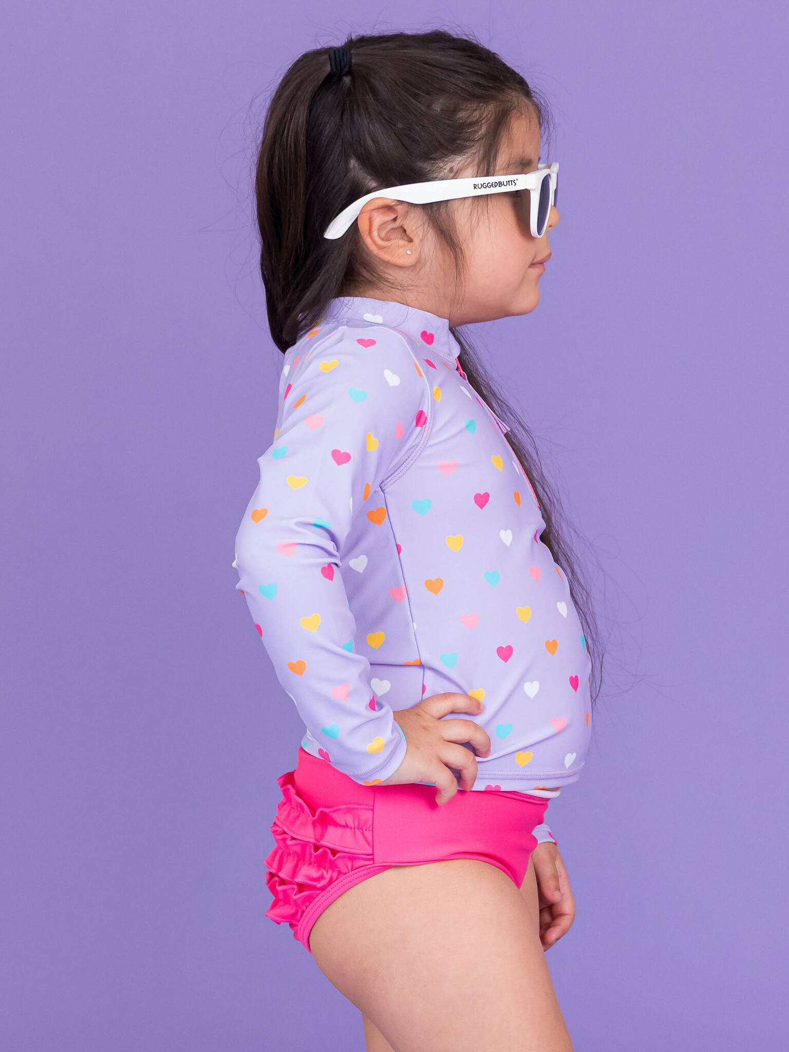 RuffleButts Rufflebutts Colorful Hearts Long Sleeve 2-piece Rashguard