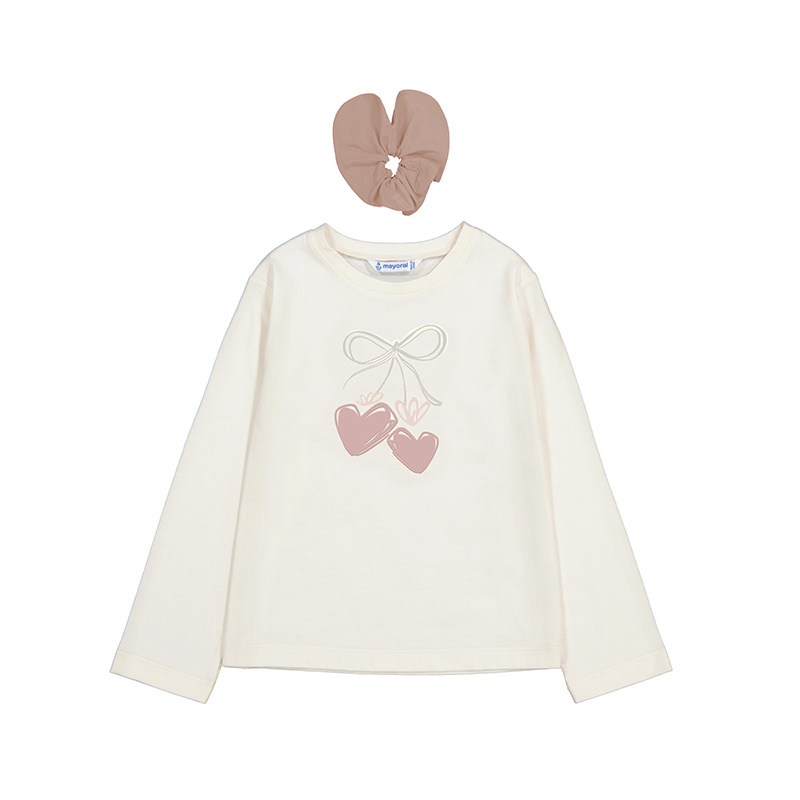Mayoral Mayoral Heart Long Sleeve T-Shirt w/Scrunchie