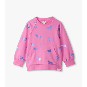 Hatley Hatley Shimmer Horses Raw Edge Pullover
