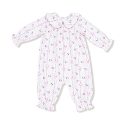 Angel Dear Angel Dear Dainty Buds & Bows Stripe Smocked Long Sleeve Romper