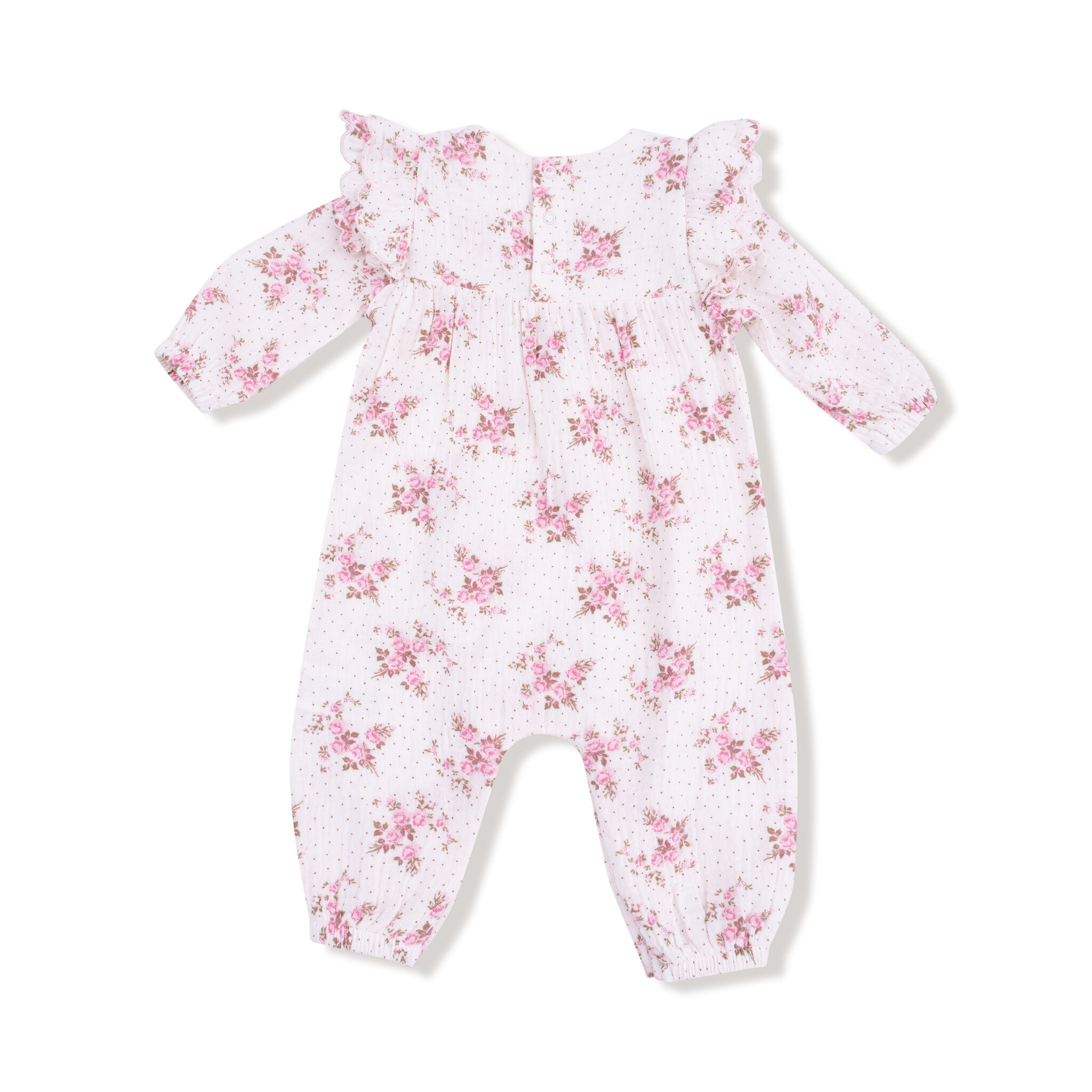 Angel Dear Angel Dear Belle Rosette Dot Long Sleeve Petal Ruffle Romper