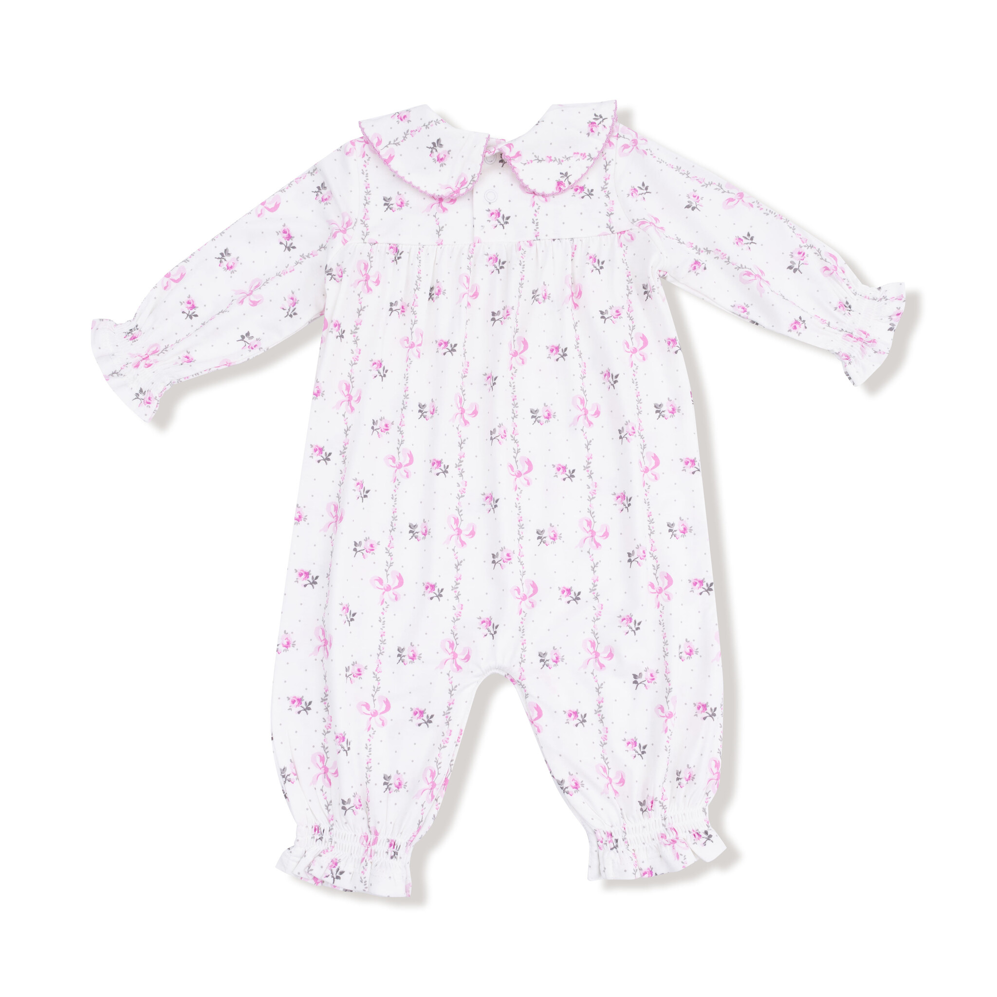 Angel Dear Angel Dear Dainty Buds & Bows Stripe Smocked Long Sleeve Romper