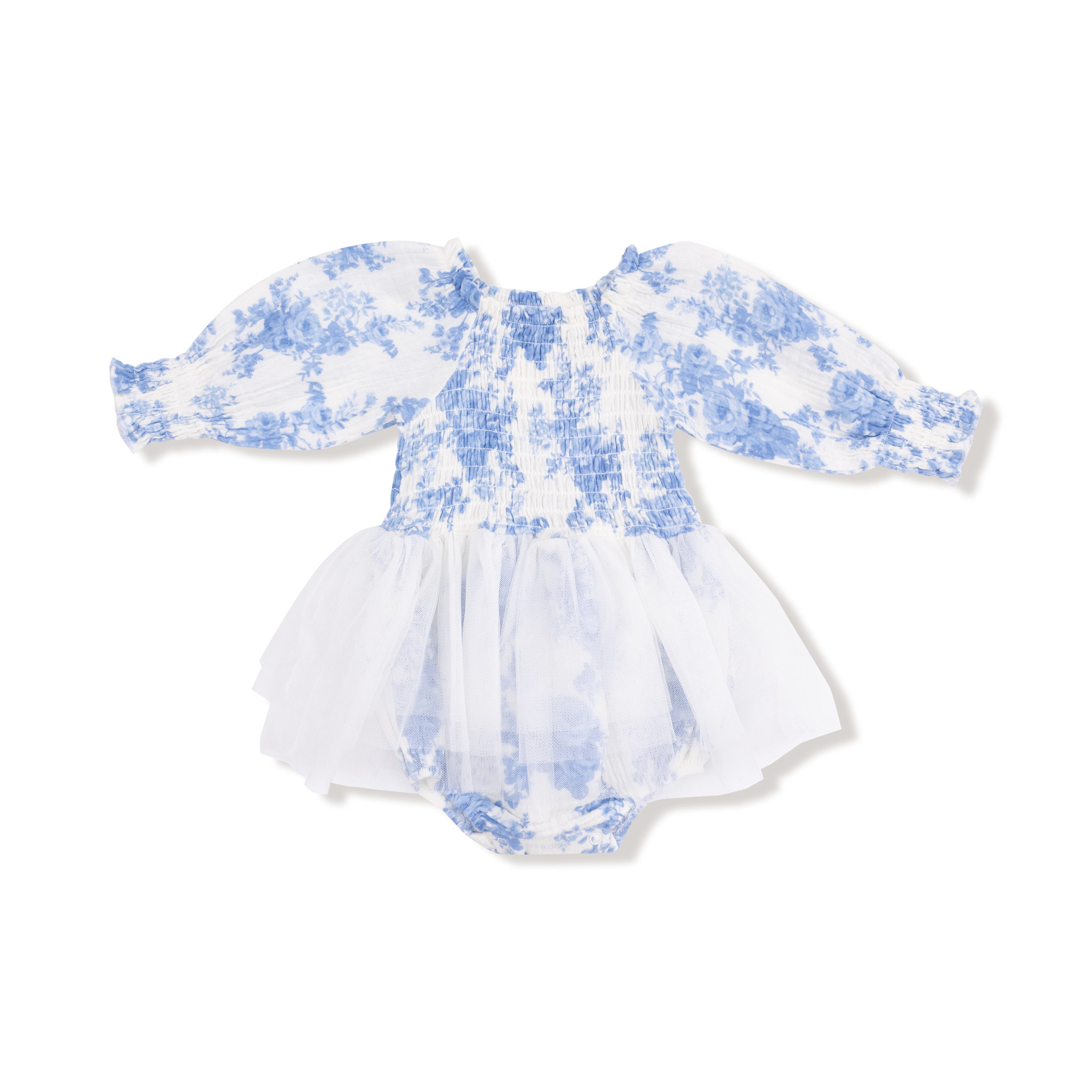 Angel Dear Angel Dear Dream Cottage Floral Blue Smocked Bubble w/Tutu