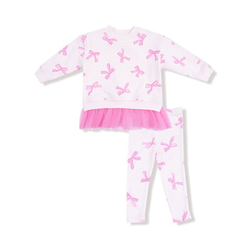 Angel Dear Angel Dear Pretty Bows Sweatshirt w/ Tulle Ruffle & Ribbed Legging