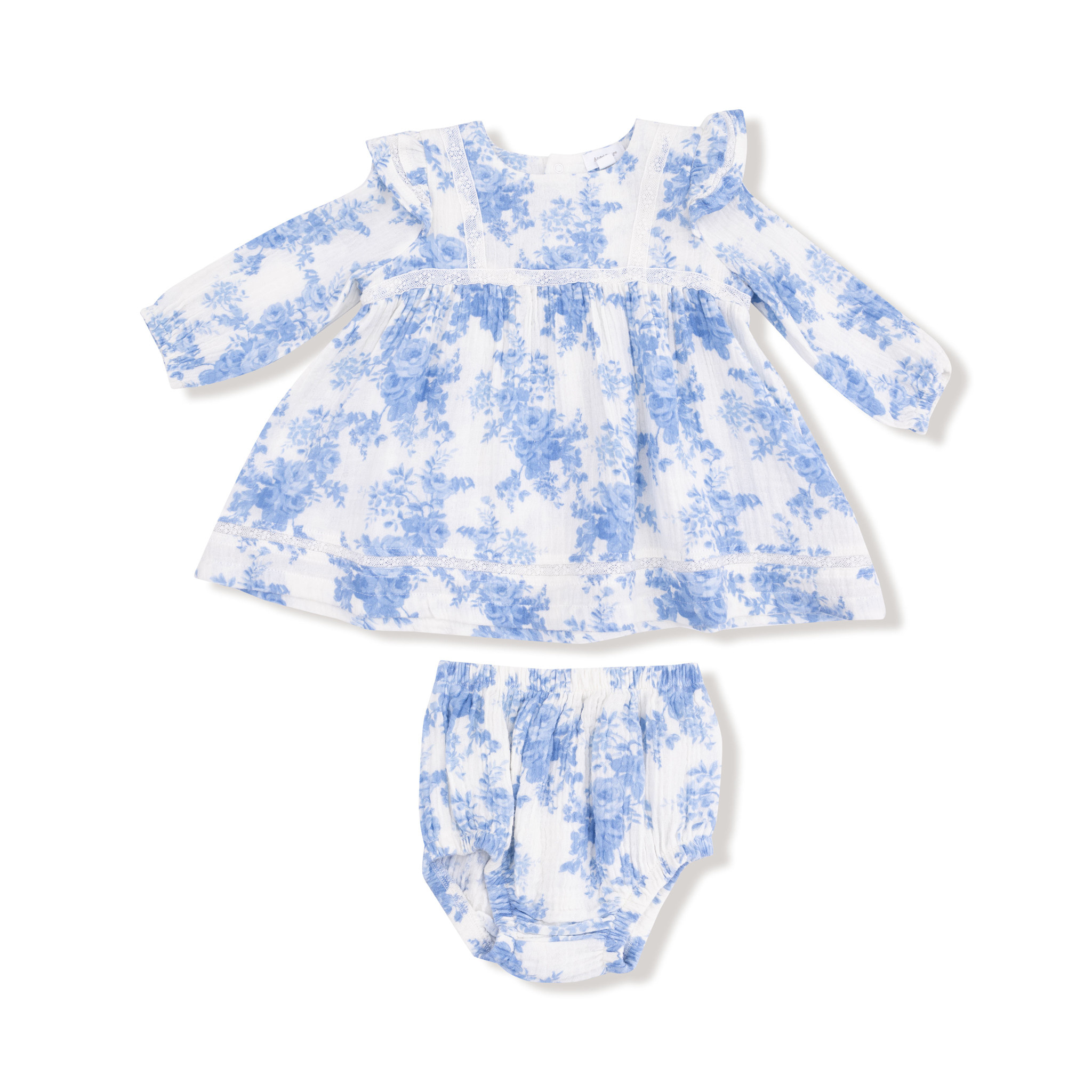 Angel Dear Angel Dear Dream Cottage Floral Blue Vintage Lace Dress