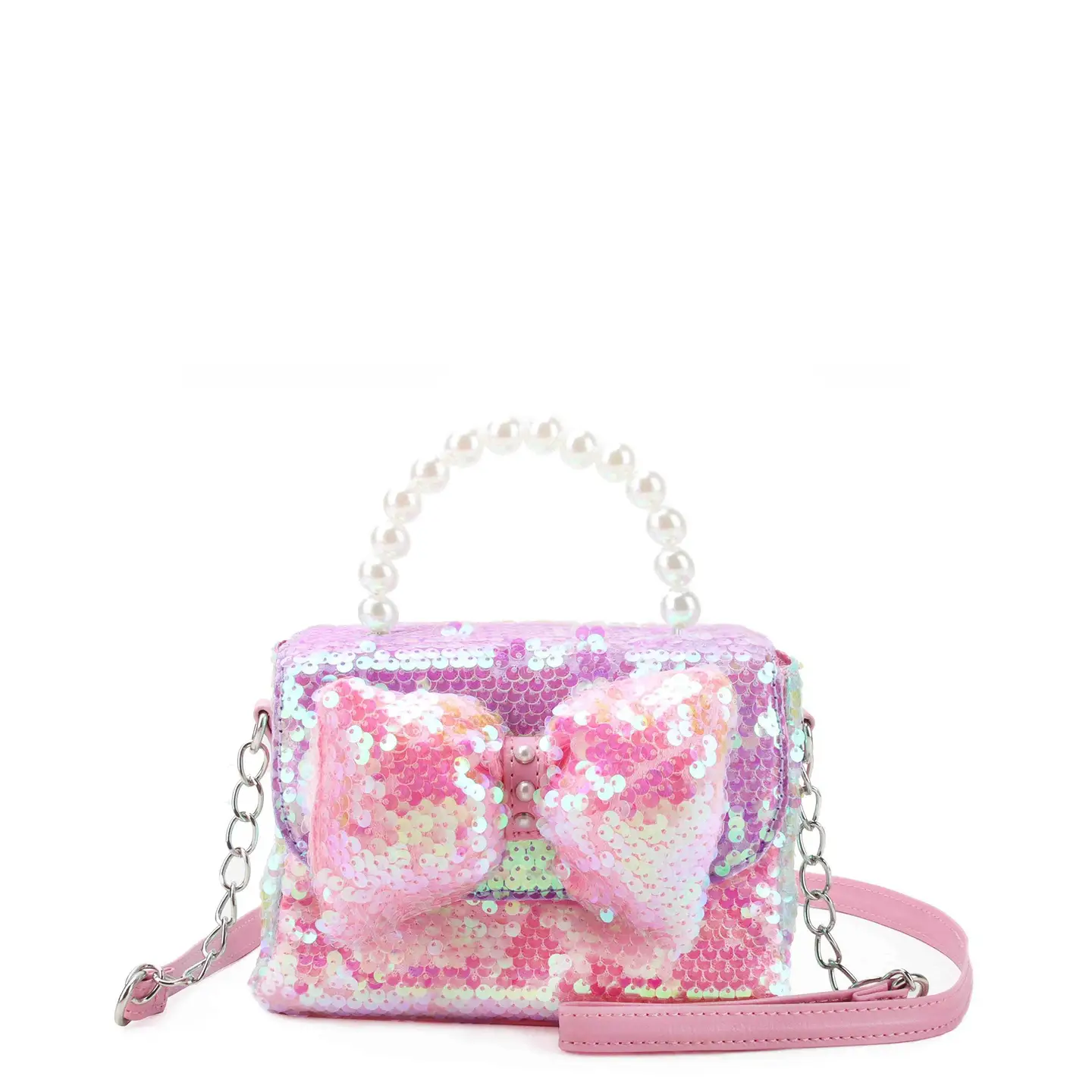 OMG Accessories Sequin Bow Front Flap Top Handle Mini Bag