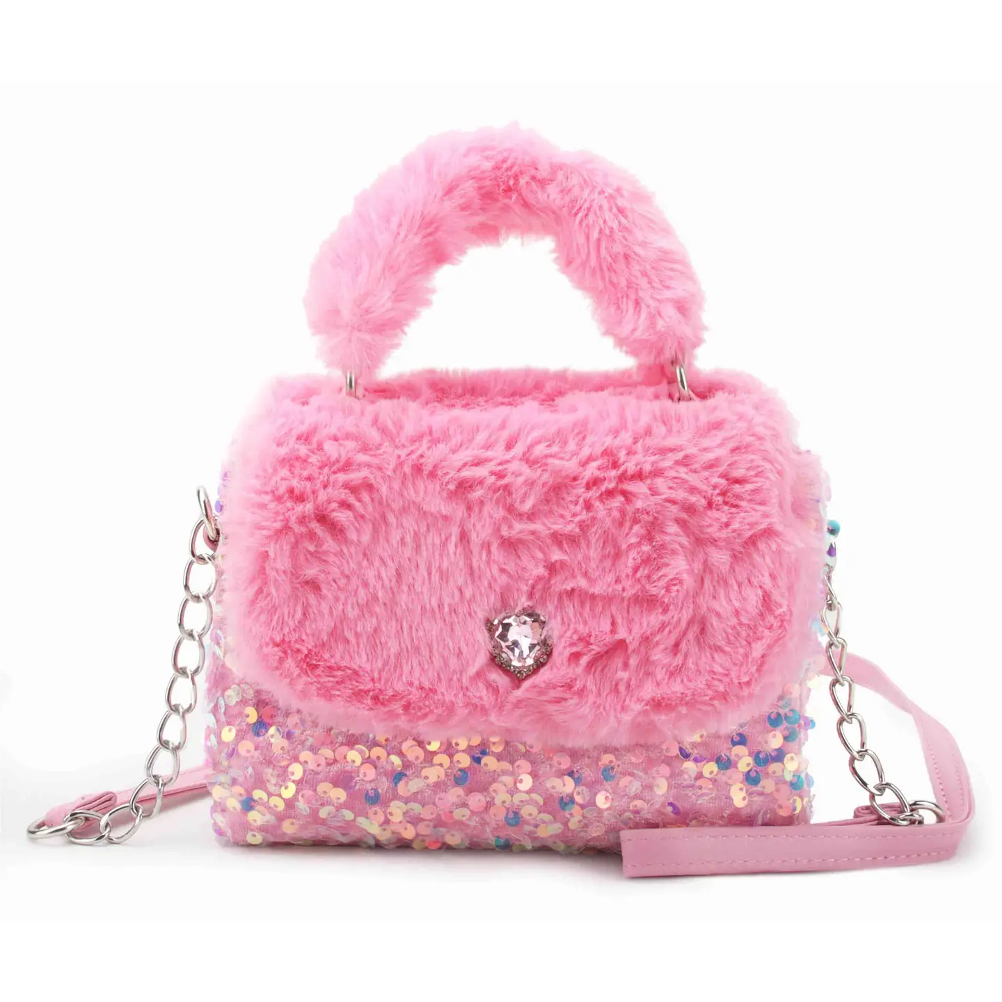 OMG Accessories Sherpa & Sequins Flap Mini Crossbody Bag
