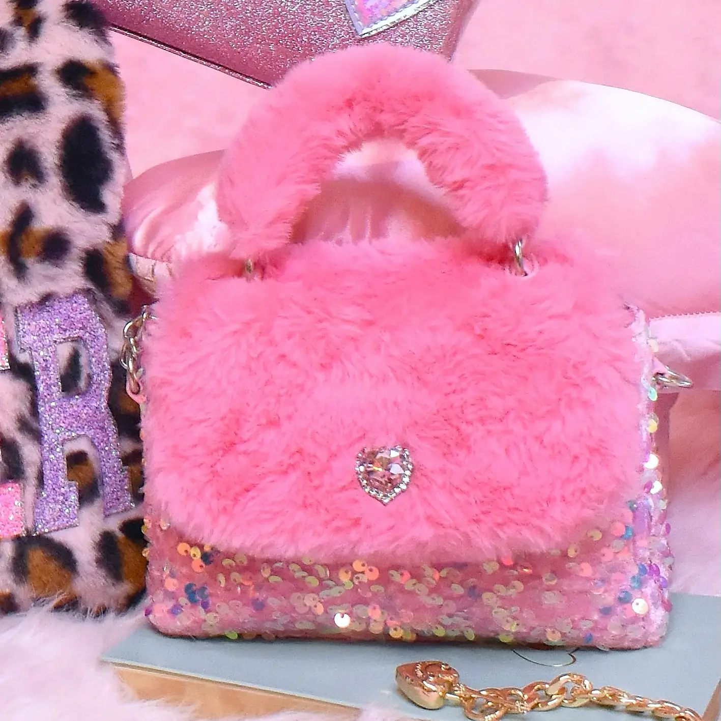 OMG Accessories Sherpa & Sequins Flap Mini Crossbody Bag