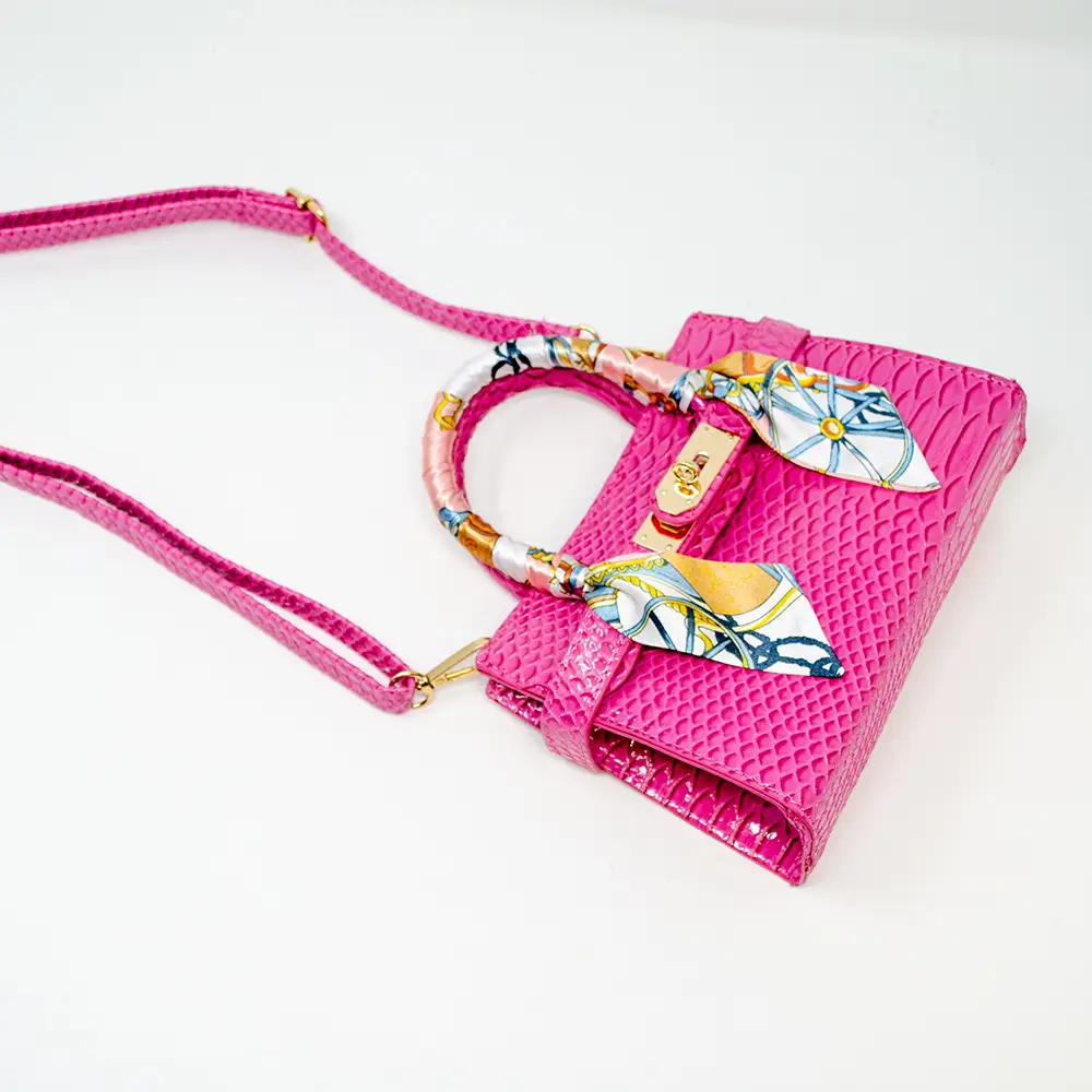 Crocodile Scarf Handbag- Hot Pink
