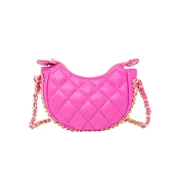 Tiny Quilted Chain Wrapped Hobo Bag- Hot Pink