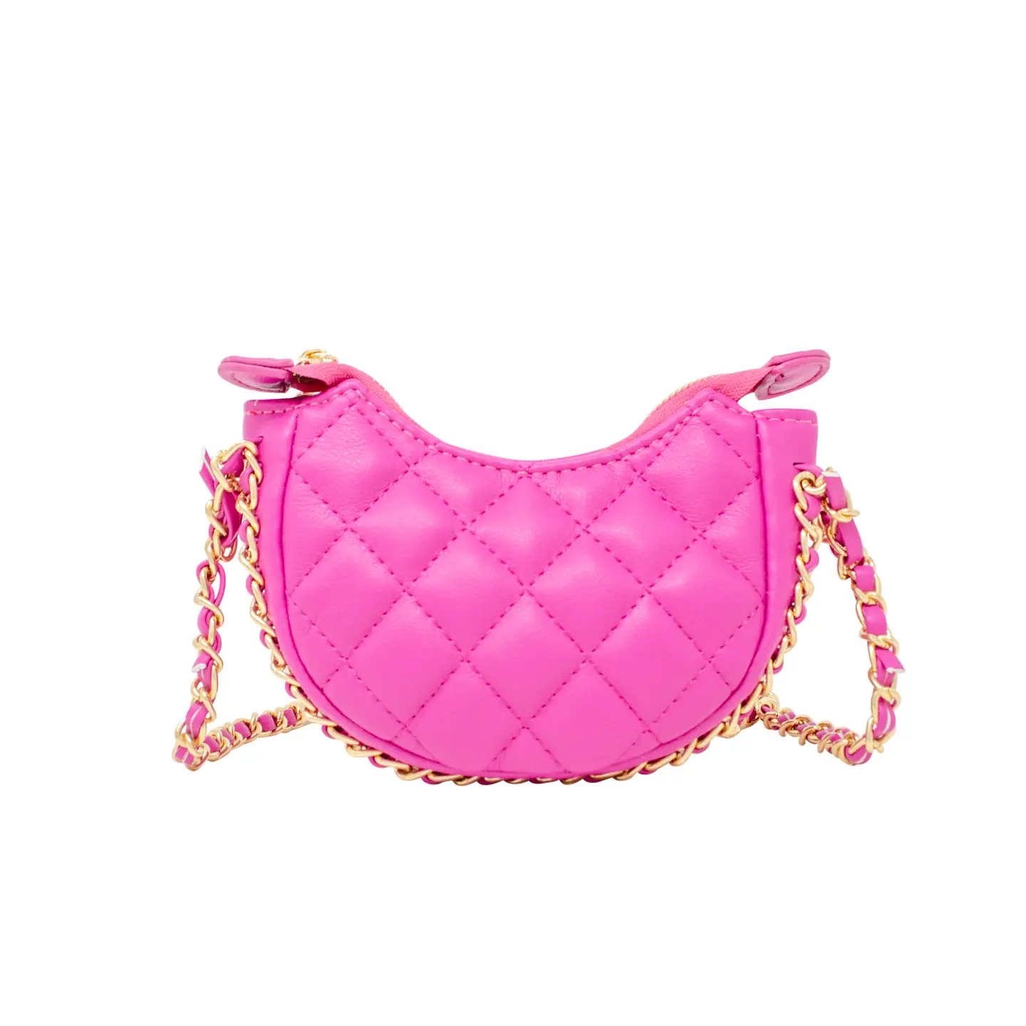 Tiny Quilted Chain Wrapped Hobo Bag- Hot Pink