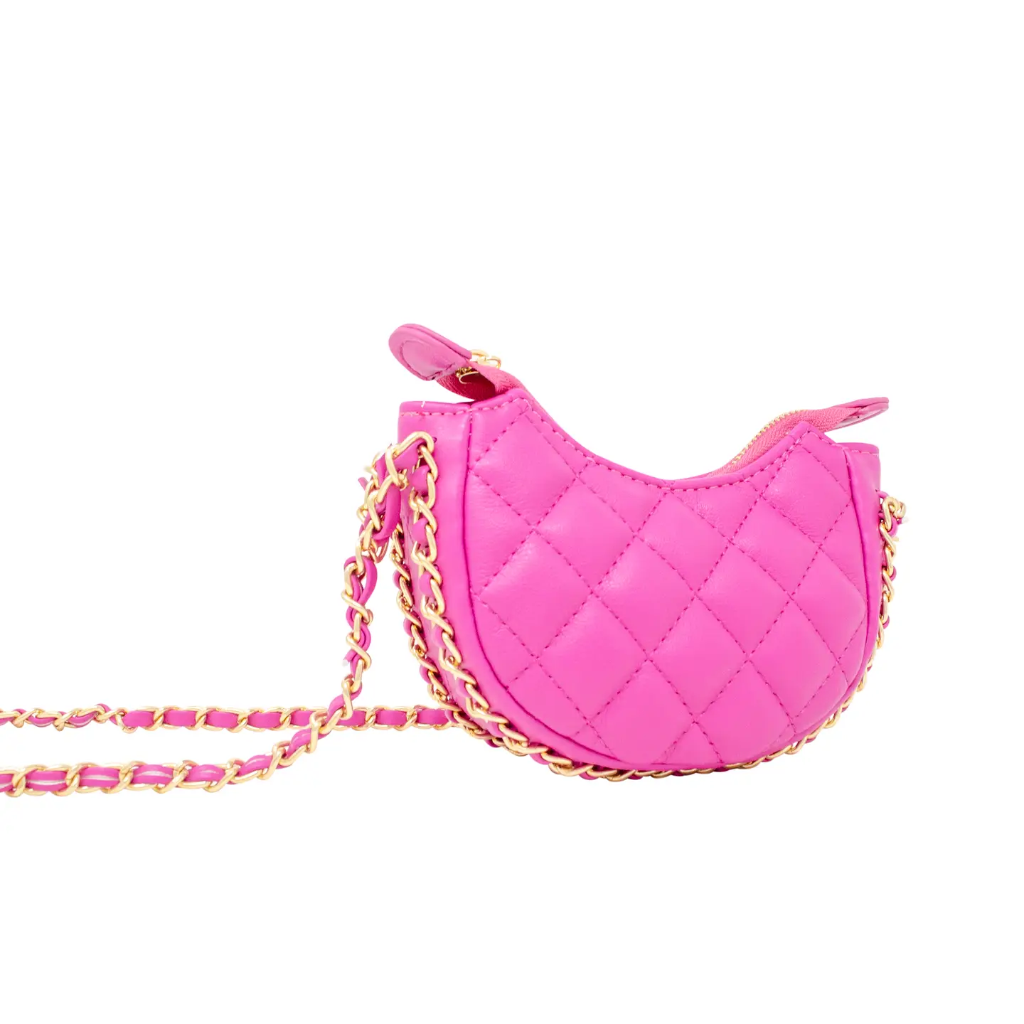 Tiny Quilted Chain Wrapped Hobo Bag- Hot Pink