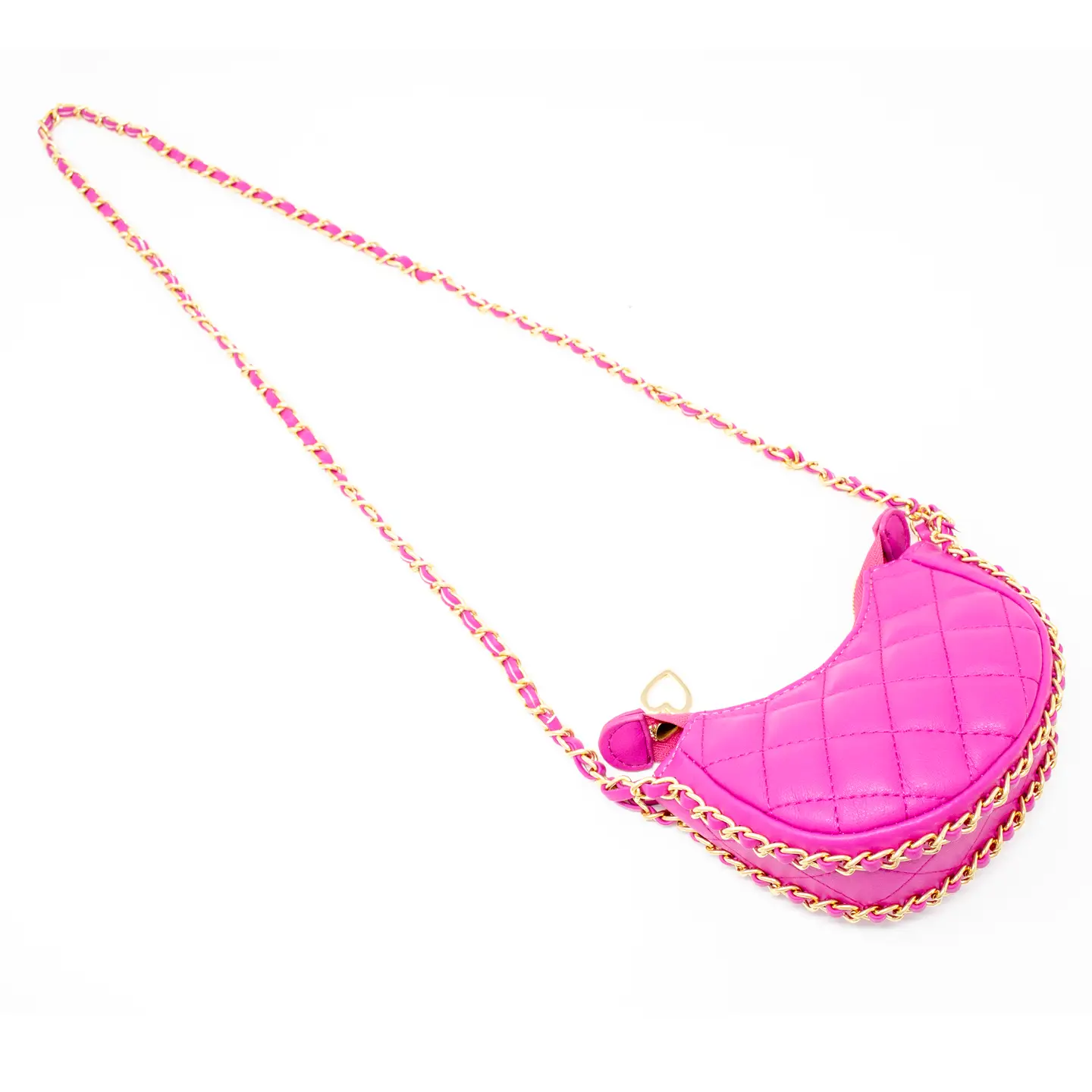 Tiny Quilted Chain Wrapped Hobo Bag- Hot Pink