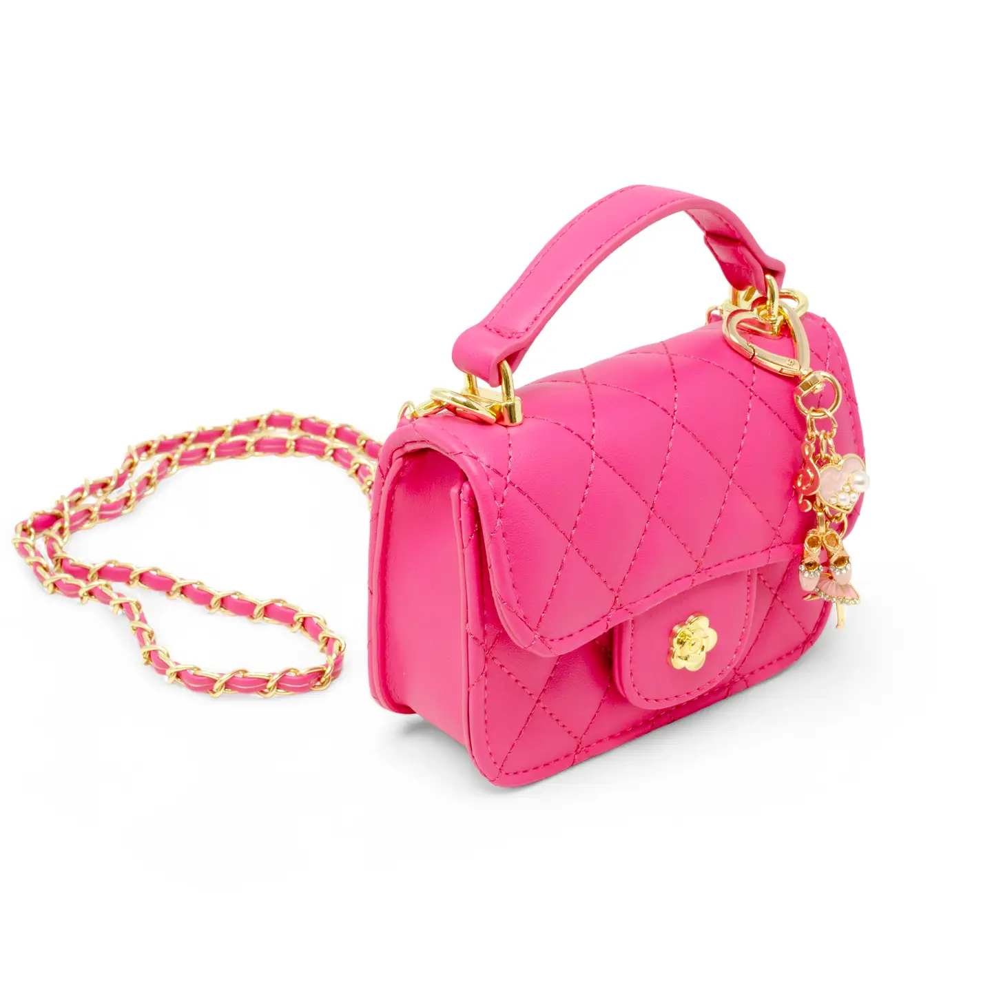 Tiny Quilted Ballet Charm Handbag- Hot Pink
