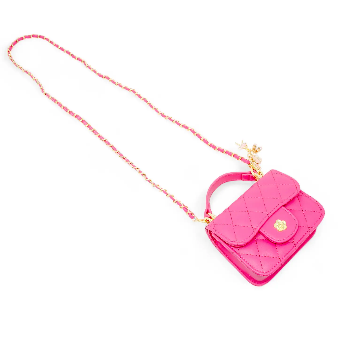 Tiny Quilted Ballet Charm Handbag- Hot Pink