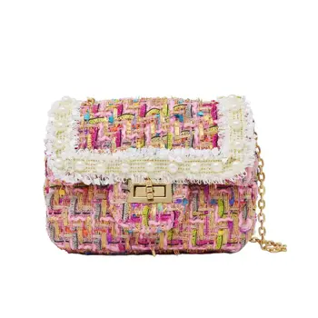 Classic Tweed Pearl Handbag-Pink