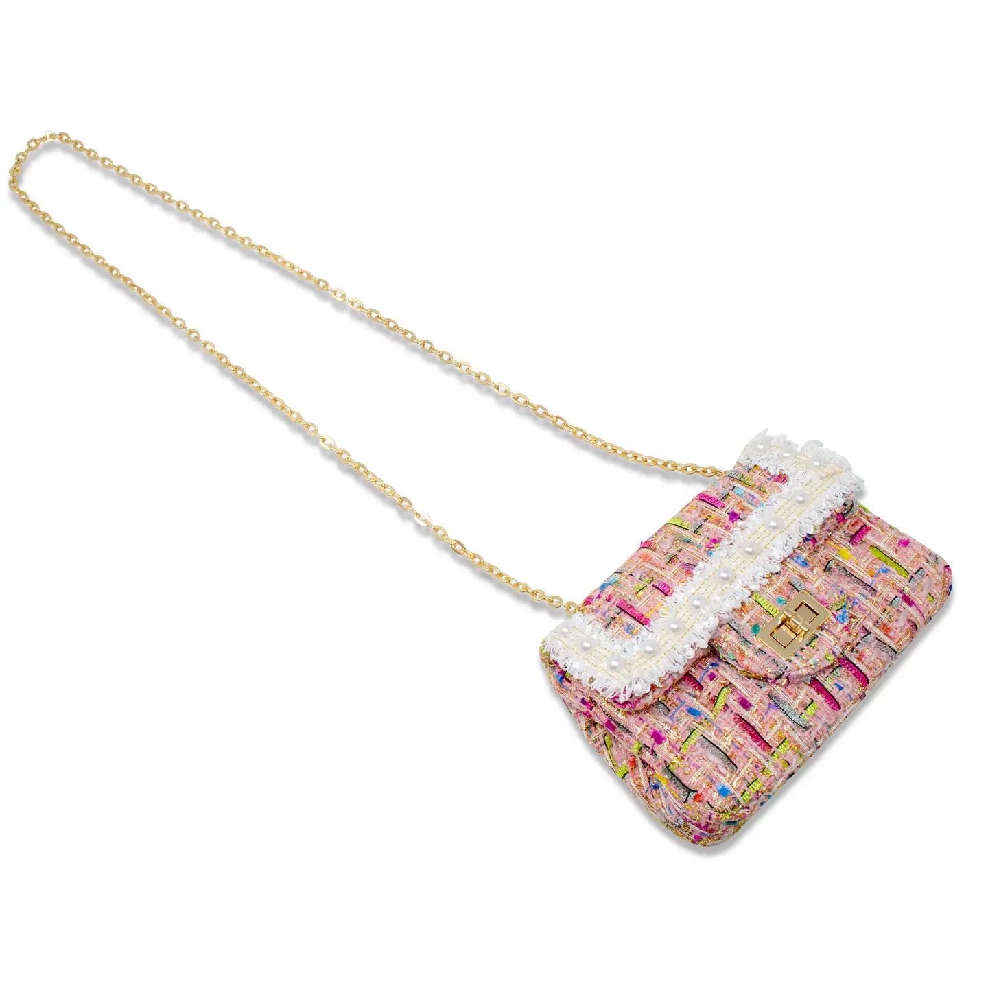 Classic Tweed Pearl Handbag-Pink