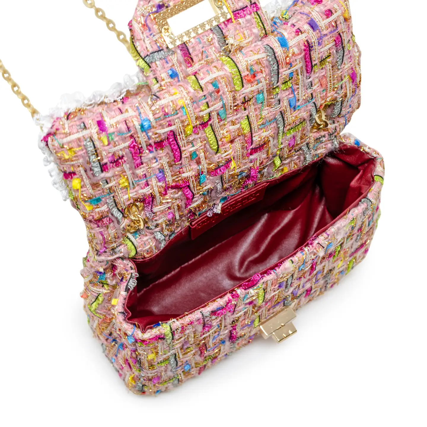 Classic Tweed Pearl Handbag-Pink
