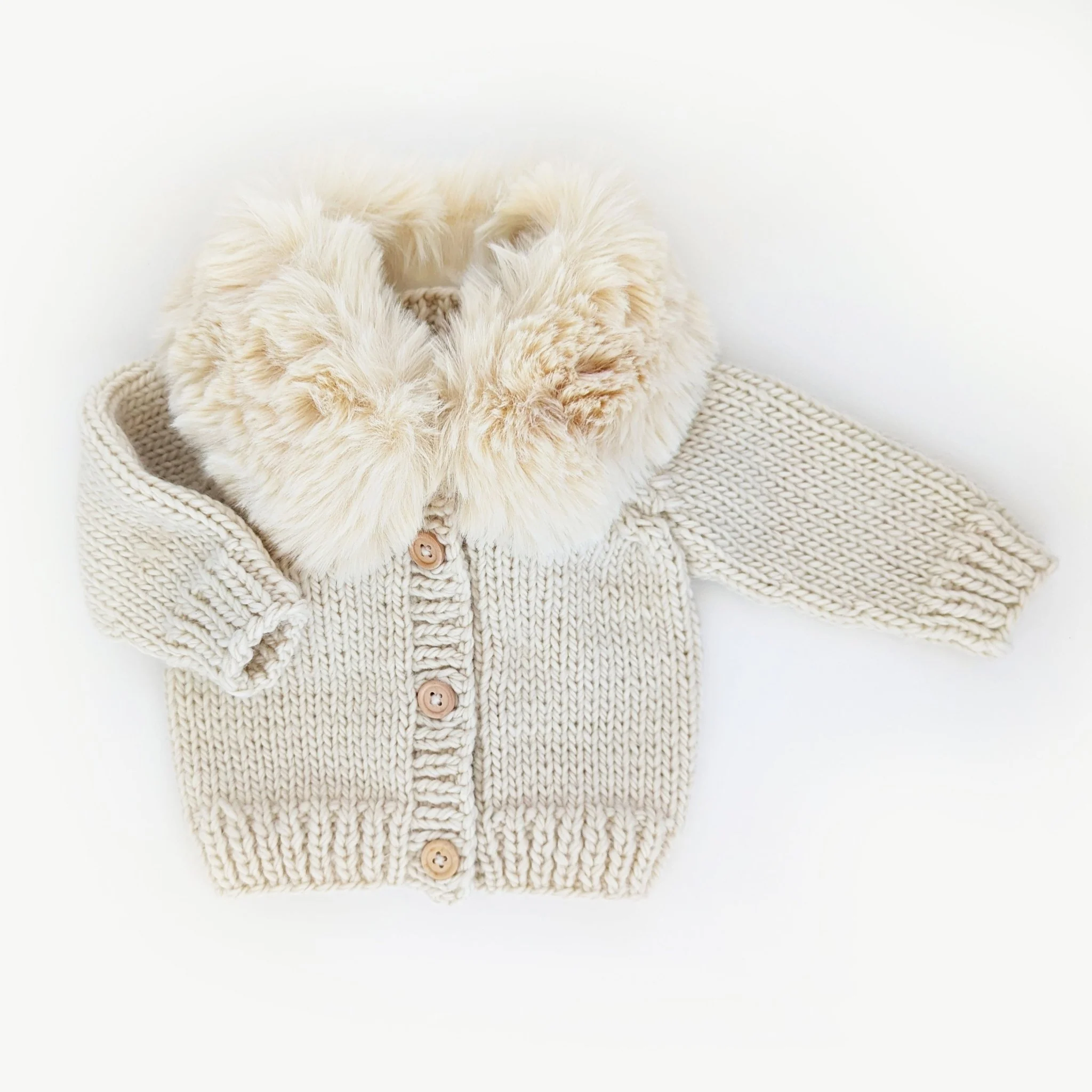 Huggalugs Huggalugs Fur Collar Natural Cardigan