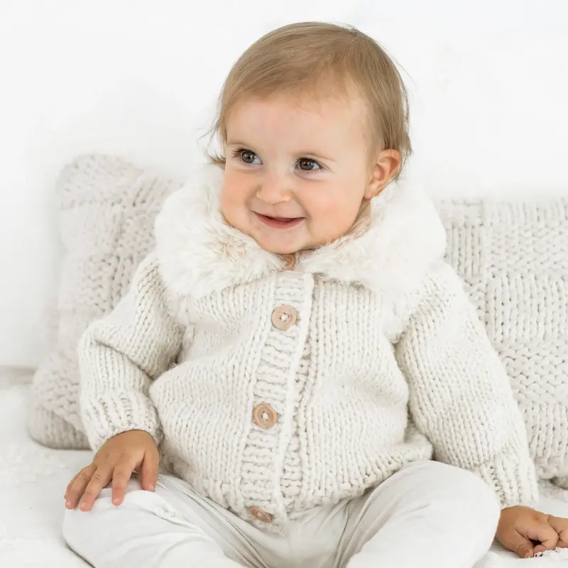 Huggalugs Huggalugs Fur Collar Natural Cardigan