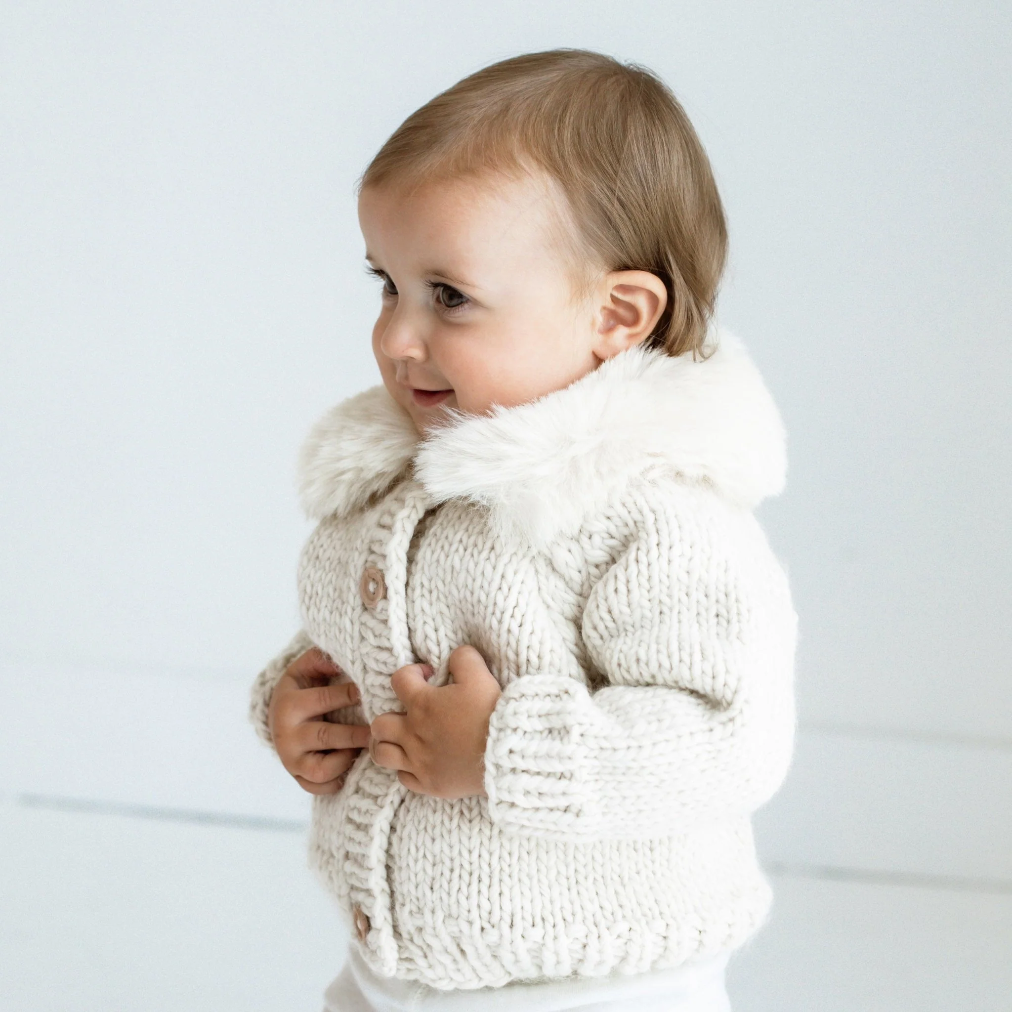 Huggalugs Huggalugs Fur Collar Natural Cardigan