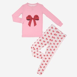 Petite Hailey Petite Hailey Pink Bow Bamboo Long Sleeve Printed PJs Set
