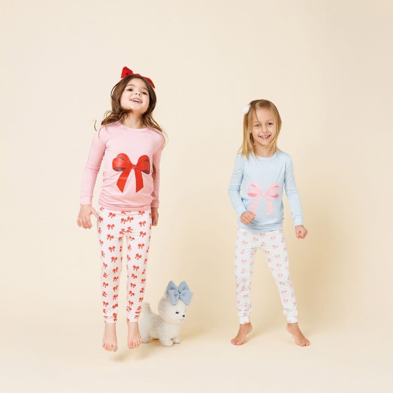 Petite Hailey Petite Hailey Pink Bow Bamboo Long Sleeve Printed PJs Set