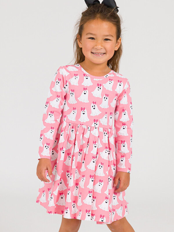 RuffleButts Rufflebutts Ghostie Girls Knit Long Sleeve Twirl Dress