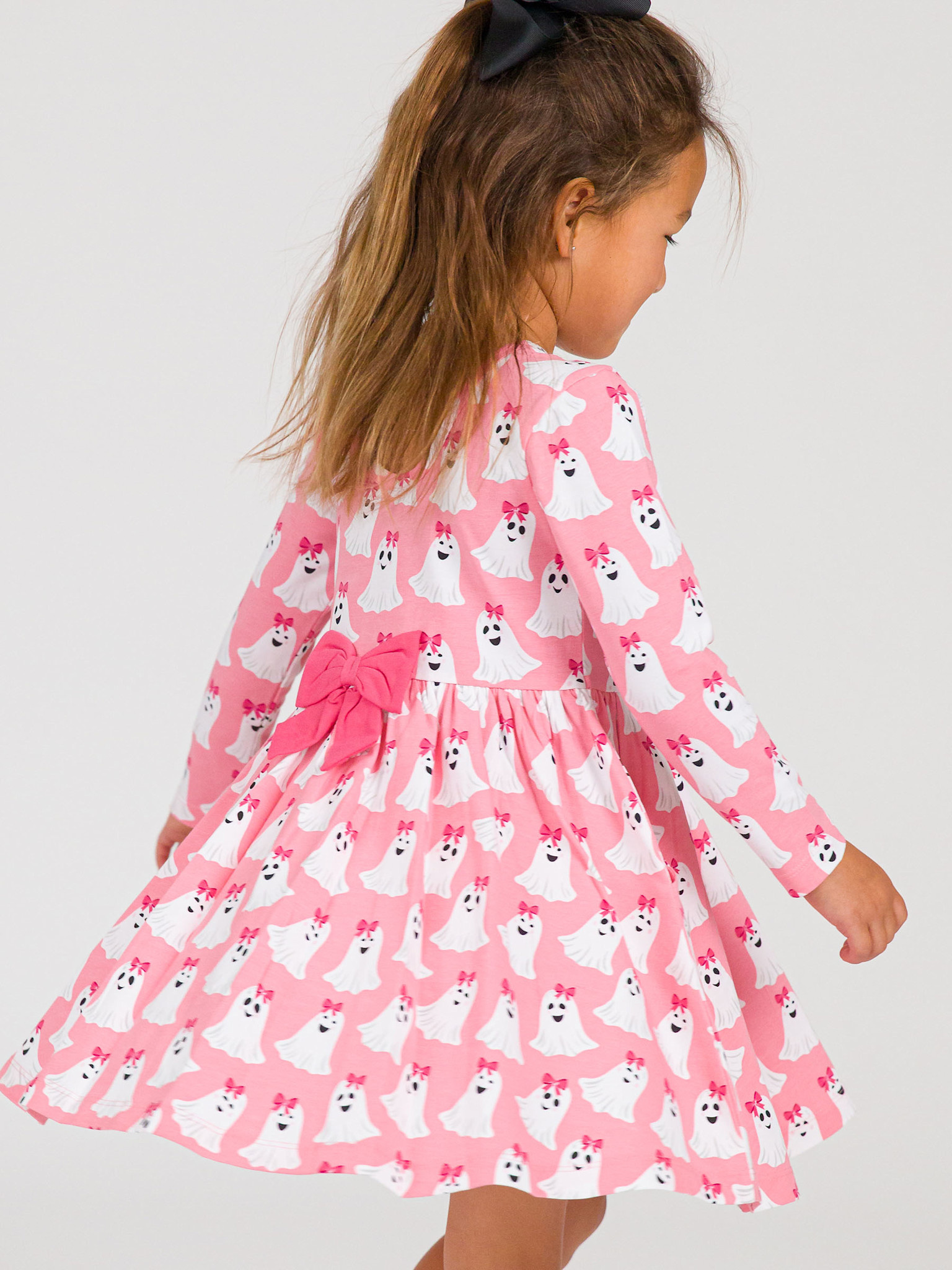RuffleButts Rufflebutts Ghostie Girls Knit Long Sleeve Twirl Dress