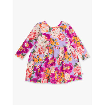 RuffleButts Rufflebutts Lavender Valley Knit Long Sleeve Twirl Dress