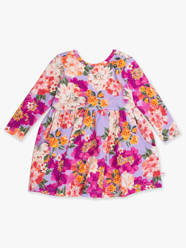 RuffleButts Rufflebutts Lavender Valley Knit Long Sleeve Twirl Dress