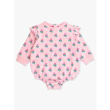RuffleButts Rufflebutts Zinnia Meadow Sweatshirt Bubble Romper