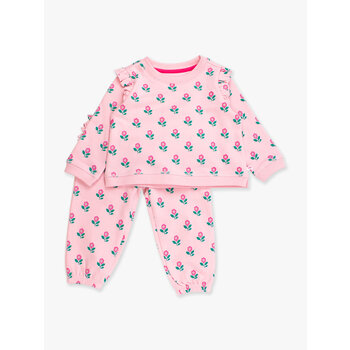 RuffleButts Rufflebutts Zinnia Meadows Flutter Sweatshirt Jogger Set