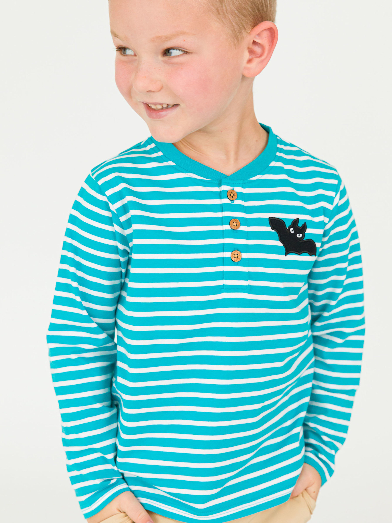 RuffleButts Rufflebutts Bat Knit Long Sleeve Henley Tee