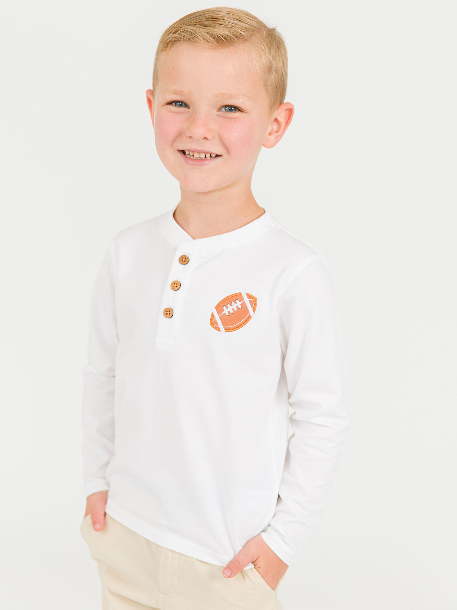 RuffleButts Rufflebutts Football Knit Long Sleeve Henley Tee