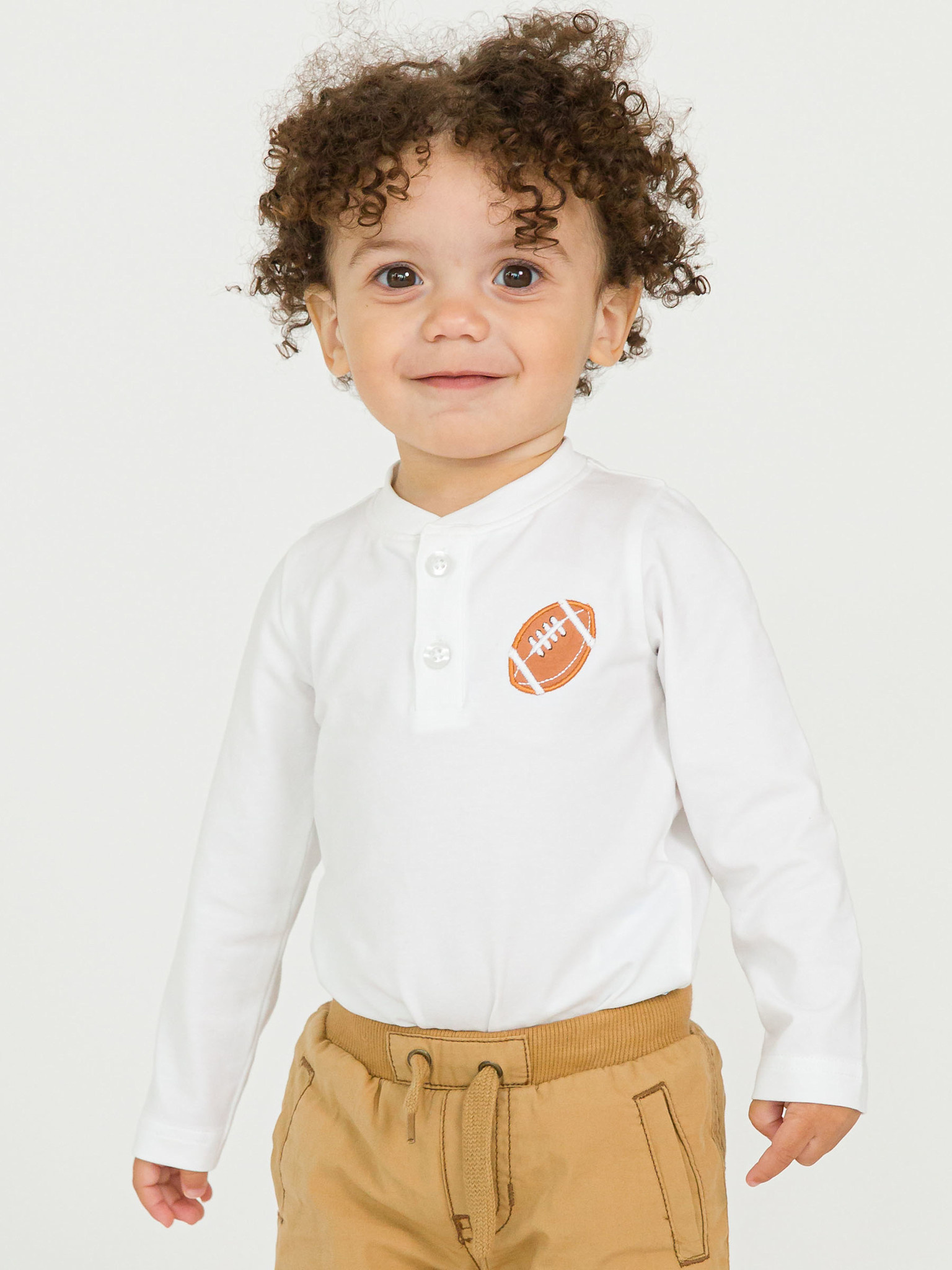 RuffleButts Rufflebutts Football Knit Long Sleeve Henley Bodysuit