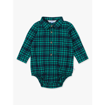 RuffleButts Rufflebutts Hayden Plaid Long Sleeve Button Down Bodysuit