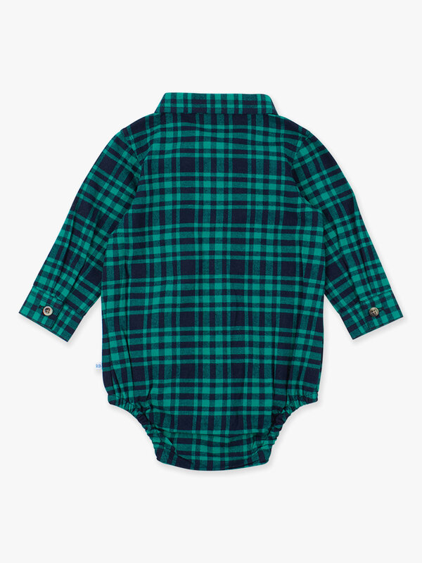 RuffleButts Rufflebutts Hayden Plaid Long Sleeve Button Down Bodysuit