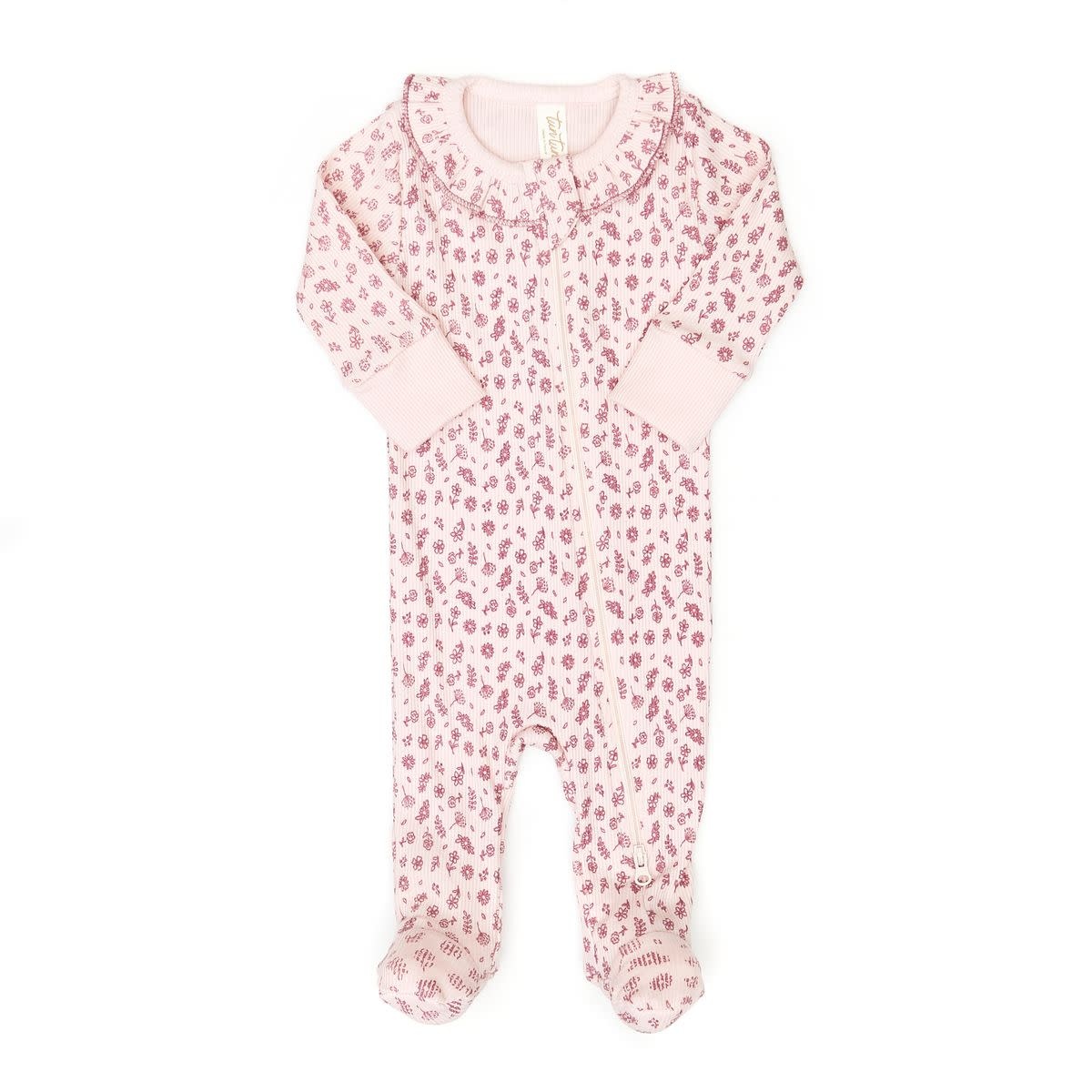 Tun Tun Tun Tun Rose Flowers Ruffle Double Way Zip Footie