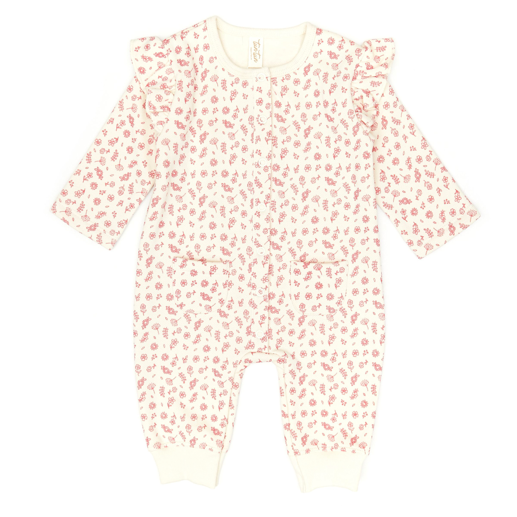 Tun Tun Tun Tun Red Flowers Ruffle Jumpsuit